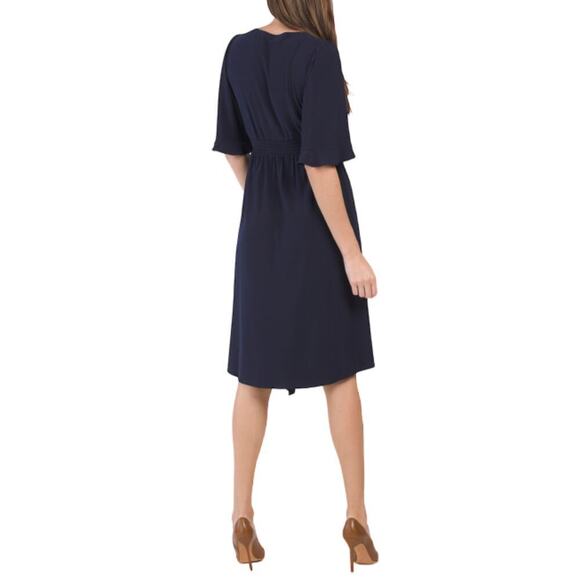 New Eliza J V-Neck Front Slit Elbow Sleeve Asymmetric Party Cocktail Midi Dress - Picture 3 of 8